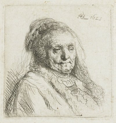 La mère de Rembrandt, tête et épaules, trois quarts à droite, 1628 - Rembrandt van Rijn